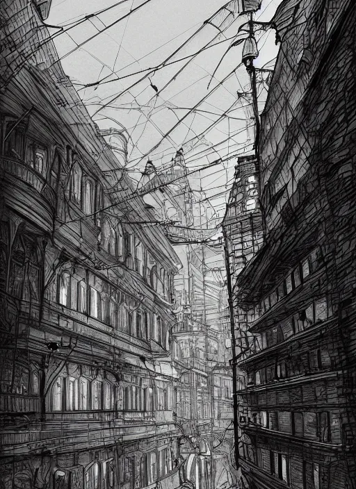 Prompt: Budapest , Dynamic lighting, cinematic, extremely high detail, photo realistic, cinematic lighting, pen and ink, intricate line drawings, post processed, artstation, matte painting, style by Paru Itagaki