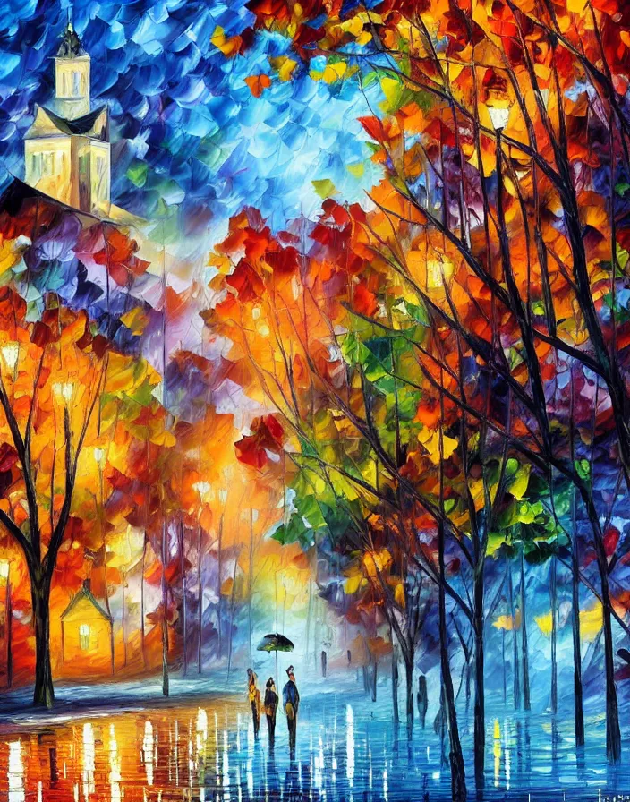 Image similar to a building in a stunning landscape by Leonid Afremov