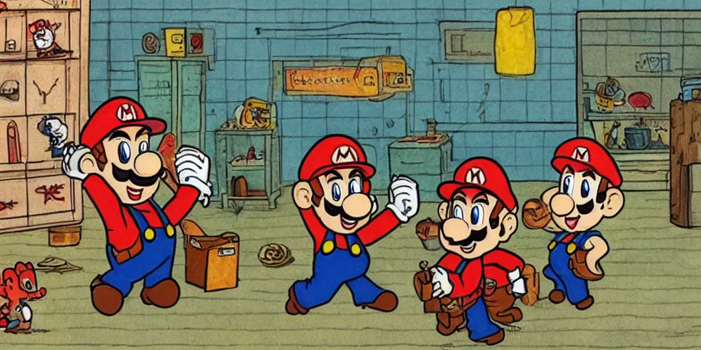 Image similar to mario is in resident evil by richard scarry