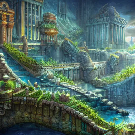 Image similar to the lost city of Atlantis, ultra high detail, dramatic lighting, hyper realistic, in the style of tyler edlin