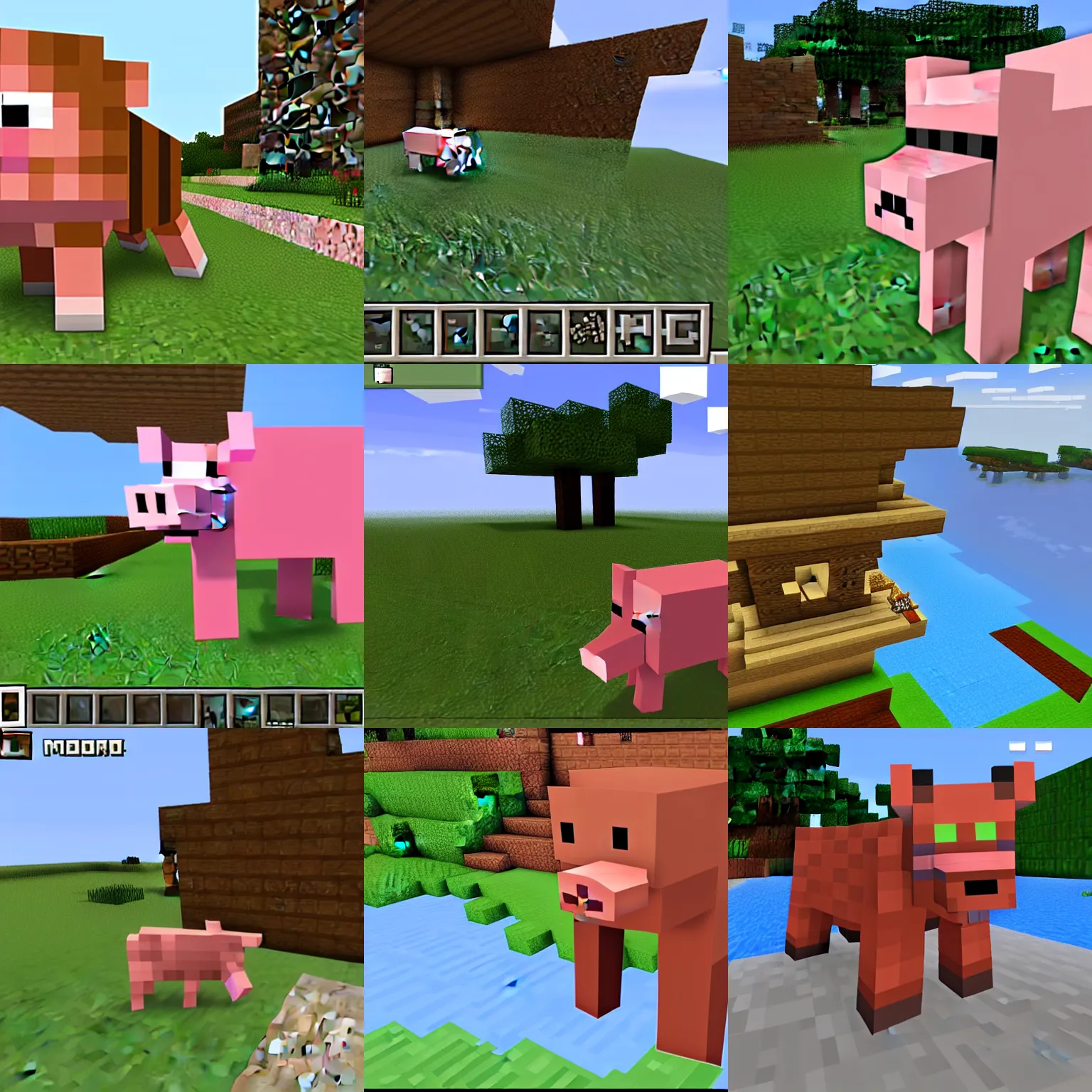 Prompt: screenshot of a pig in minecraft