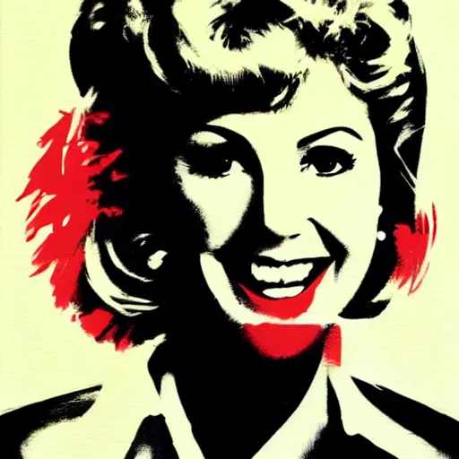 Image similar to olivia newton john from film grease artistic acrylic painting in the style of andy warhol