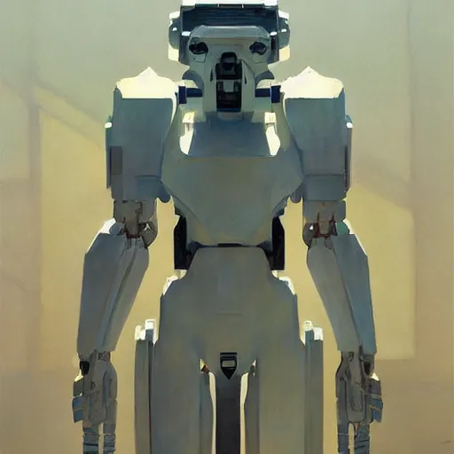 Image similar to Portrait of a white mecha, very coherent, painted by Edward Hopper, Wayne Barlowe, painted by James Gilleard, airbrush, art by JamesJean