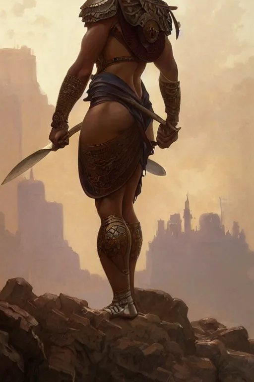 Prompt: Gladiator, gorgeous, amazing, muscular, fit, intricate, highly detailed, digital painting, artstation, concept art, sharp focus, illustration, art by greg rutkowski and alphonse mucha