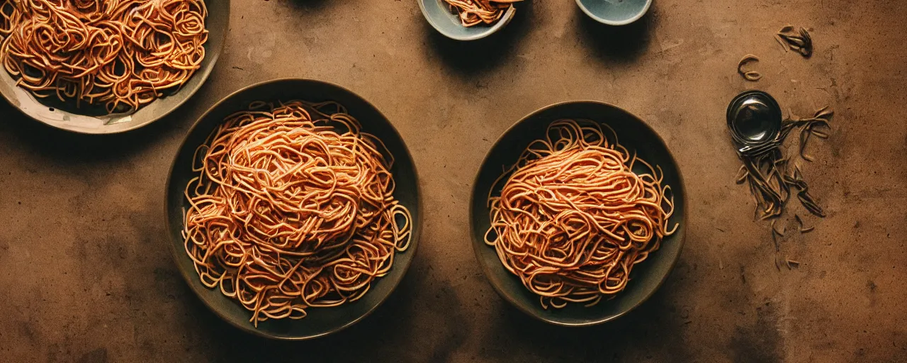 Prompt: dinosaurs living inside a bowl of spaghetti, canon 5 0 mm, cinematic lighting, photography, retro, film, kodachrome