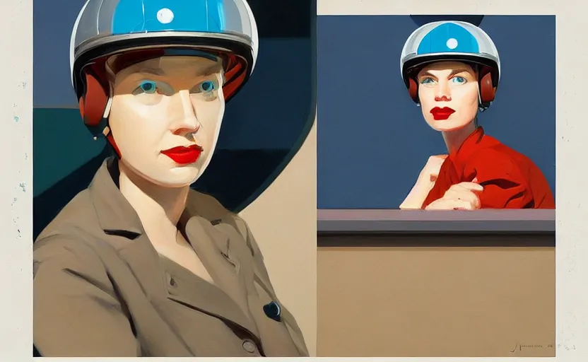 Image similar to Portrait of a woman engineer with helmet, very coherent, painted by Edward Hopper, painted by James Gilleard, airbrush, art by JamesJean