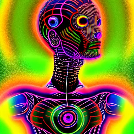 Image similar to psychedelic organic cyborg by scott davidson