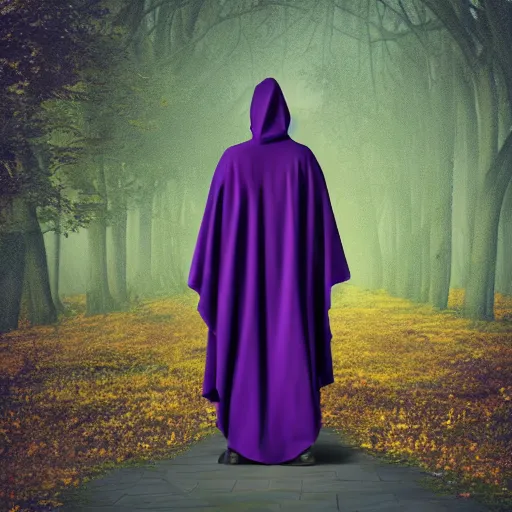 Image similar to grim reaper, purple cloak, full body