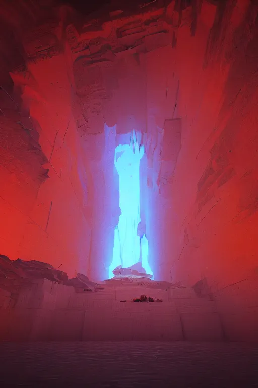 Image similar to Artwork by Beeple of the cinematic view of the Deadly Cave of Spirits, Infernal, Writings.