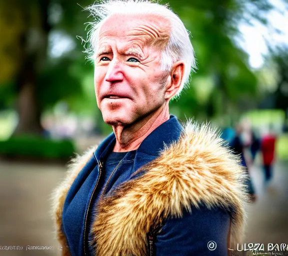 Image similar to award winning 5 5 mm close up portrait color photo of super saiyan biden, in a park by luis royo. soft light. sony a 7 r iv