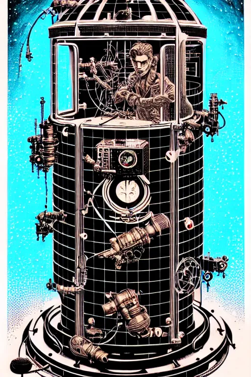 Image similar to steampunk cryo chamber containing a man high details, intricately detailed, by vincent di fate, inking, 3 color screen print, masterpiece, trending on artstation,, sharp, details, hyper - detailed, hd, 4 k, 8 k