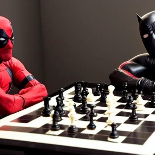 Prompt: daredevil and deadpool sat by a chess table