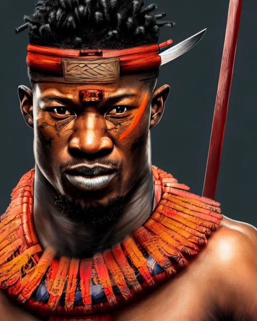 Prompt: face portrait of jimmy butler as a muscular ronin samurai, wearing a haori, by wlop and peter mohrbacher, dramatic action pose, extremely detailed shading, concept art, digital painting, trending on artstation, unreal engine 5, octane render, atmosphere, glow, cinematic lighting, full of color