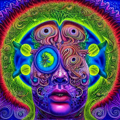 Image similar to psychedelic album cover in the style of Hannah Yata and Alex Grey 4k