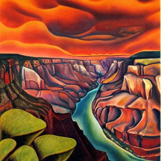 Image similar to Grand Canyon scene by Kahlo. FROG! FROG! FROG! FROG!