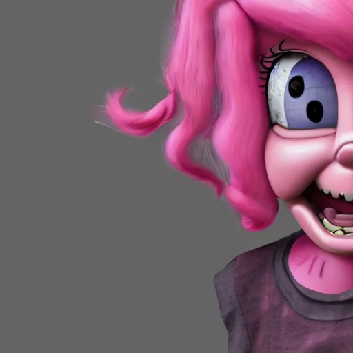 Prompt: pinkie pie, creepypasta, scary, drawing, photo realistic, octane render, rtx, 8k, 16k, chainsaw,