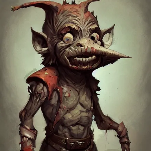 Image similar to a cute goblin with a hooked nose, scheming, tattered ears, well dressed, dnd character art portrait, matte fantasy painting, deviantart artstation, by jason felix by steve argyle by tyler jacobson by peter mohrbacher by paul hedley, cinema