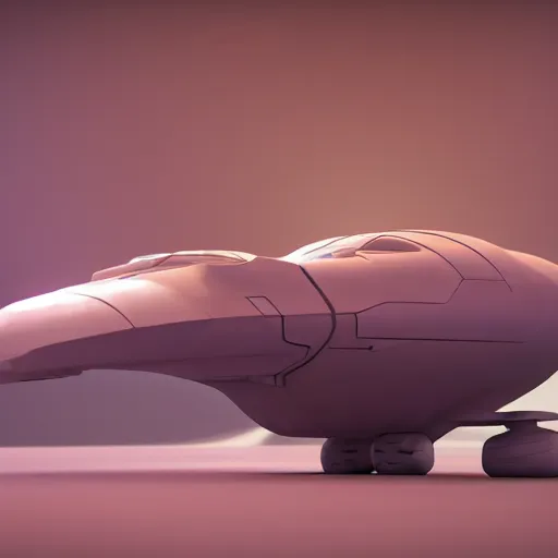 Image similar to ultra minimalist and smooth retro sci-fi toon spaceship, volumetric lighting, 8K, dynamic scene, Blender 3D, dreamyart, Mattey, Pick Wu, Andras Csuka detailed concept art pastel, 3d quality, octane render