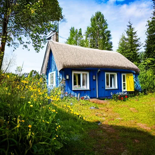 Image similar to photograph of a small swedish cottage in the countryside