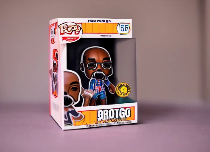 Image similar to product still of Snoop Dogg funko pop with box, 85mm f1.8