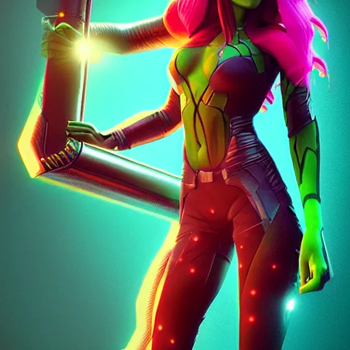 Image similar to gamora (Guardians of the Galaxy) by beeple, Pi-Slices and Kidmograph, beautiful digital illustration