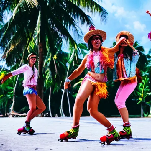 Prompt: dancing coconuts on skates