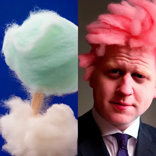 Prompt: cotton candy that looks like boris johnson