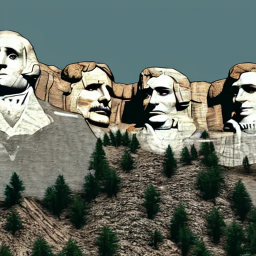 Image similar to mount rushmore in ruins post - nuclear war in fallout 4, in game screenshot