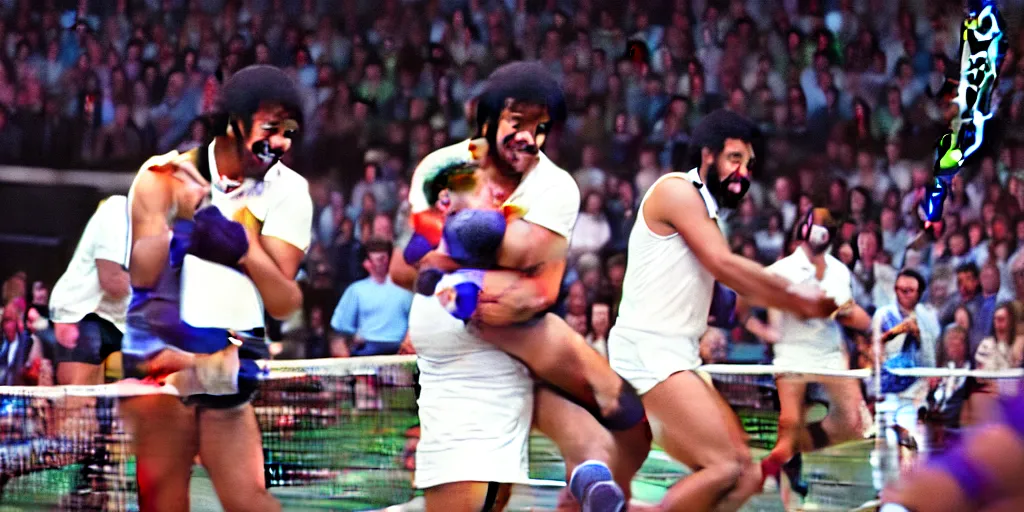 Image similar to portrait photo of geoff capes winning wimbledon tennis final with lionel richie