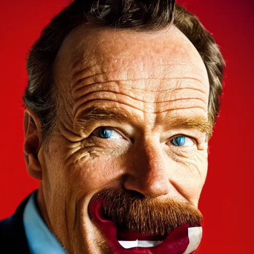 Prompt: closeup portrait of happy bryan cranston with mouth full of cranberies, food photography, natural light, sharp, detailed face, magazine, press, photo, steve mccurry, david lazar, canon, nikon, focus