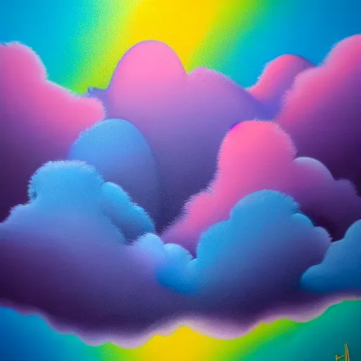 Image similar to beautiful matte airbrush of an abstract composition with defined sharp and glossy metallic elements mixed with fluffy fuzzy clouds, inspired by 8 0's airbrush illustrations, art by pater sato