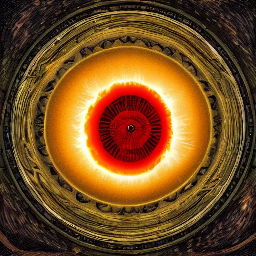 Prompt: a panopticon of the flaming eye of sauron, digital art, detailed