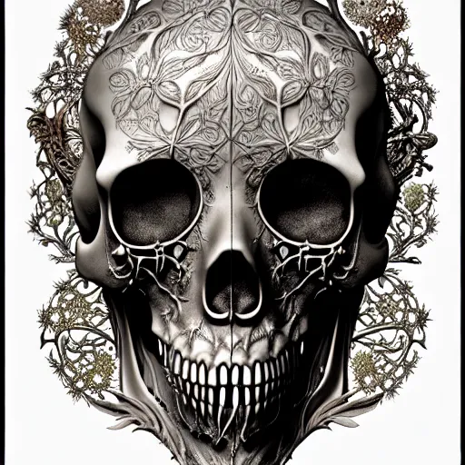 Image similar to art forms of nature by ernst haeckel, memento mori by arthur rackham, ornate antique porcelain beautiful skull mask, ultrasharp, photorealistic, hyperdetailed, octane render, polished, art nouveau, neo - gothic, gothic, intricate ornamental organic filigree, art nouveau botanicals, art forms of nature by ernst haeckel, horizontal symmetry, symbolist, visionary