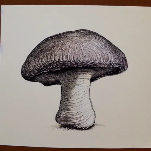 Prompt: fly armanita mushroom, forest, pen and ink drawing, drawn by hand, cozy, natural colors, textured paper