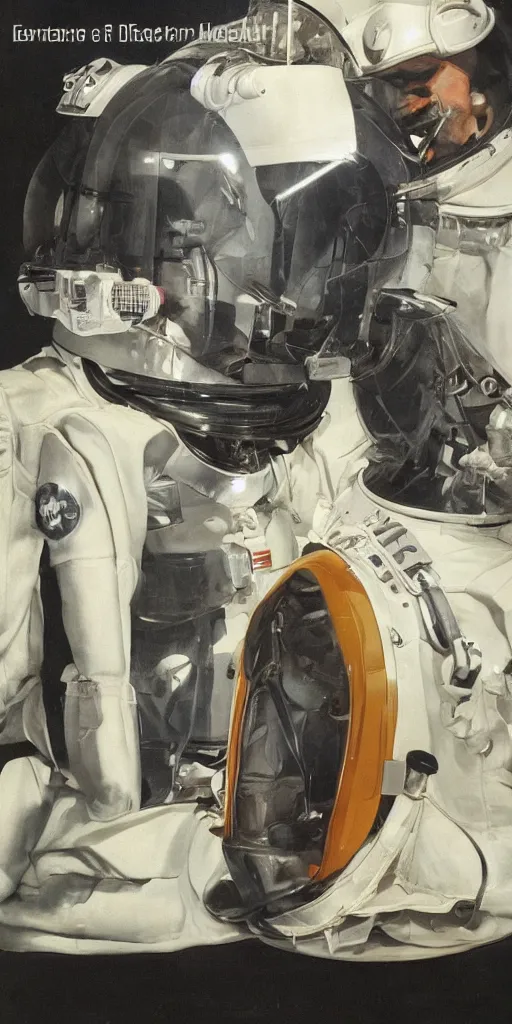 Prompt: ( ( ( ( ( sci - fi astronaut suit and helmet, retro futuristic ) ) ) ) ) by norman rockwell and dieter rams!!!!!!!!!!!!!!!!!!!!!