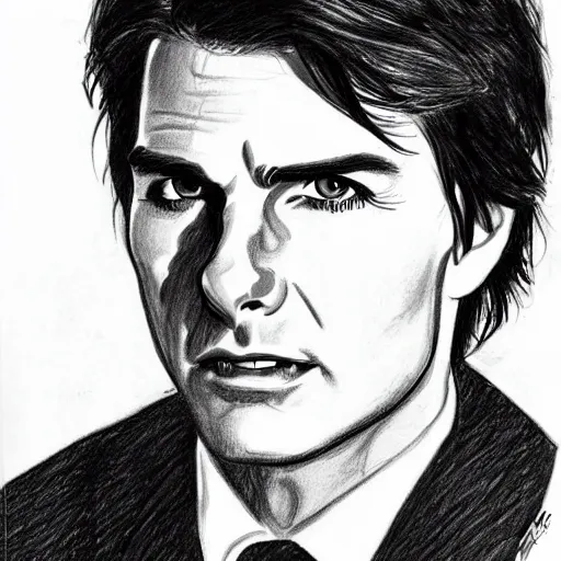 Image similar to a portrait drawing of Tom Cruise drawn by Mort drucker