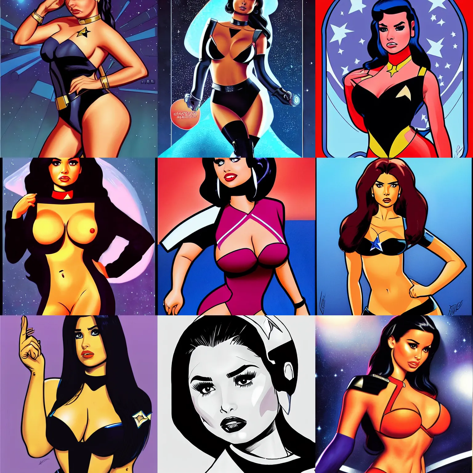 Prompt: portrait of demi rose as a star trek officer, by shane glines and bruce timm