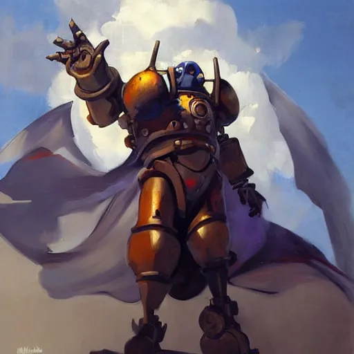 Image similar to greg manchess portrait painting of armored howl from howl's moving castle as overwatch character, medium shot, asymmetrical, profile picture, organic painting, sunny day, matte painting, bold shapes, hard edges, street art, trending on artstation, by huang guangjian, gil elvgren, ruan jia, randy vargas, greg rutkowski