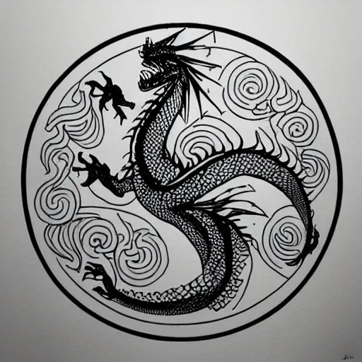 Prompt: “fire breathing dragon, geometric drawing”