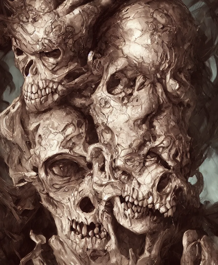 Prompt: Hyperrealistic close-up portrait of skull clown, D&D, fantasy, intricate, elegant, highly detailed, digital painting, trending artstation, concept art, smooth, sharp focus, illustration, art by artgerm and greg rutkowski and alphonse mucha