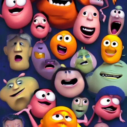 Image similar to an amorphous blob of screaming pixar faces