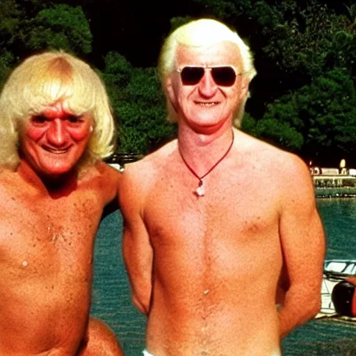 Prompt: jimmy savile on holiday with gary glitter