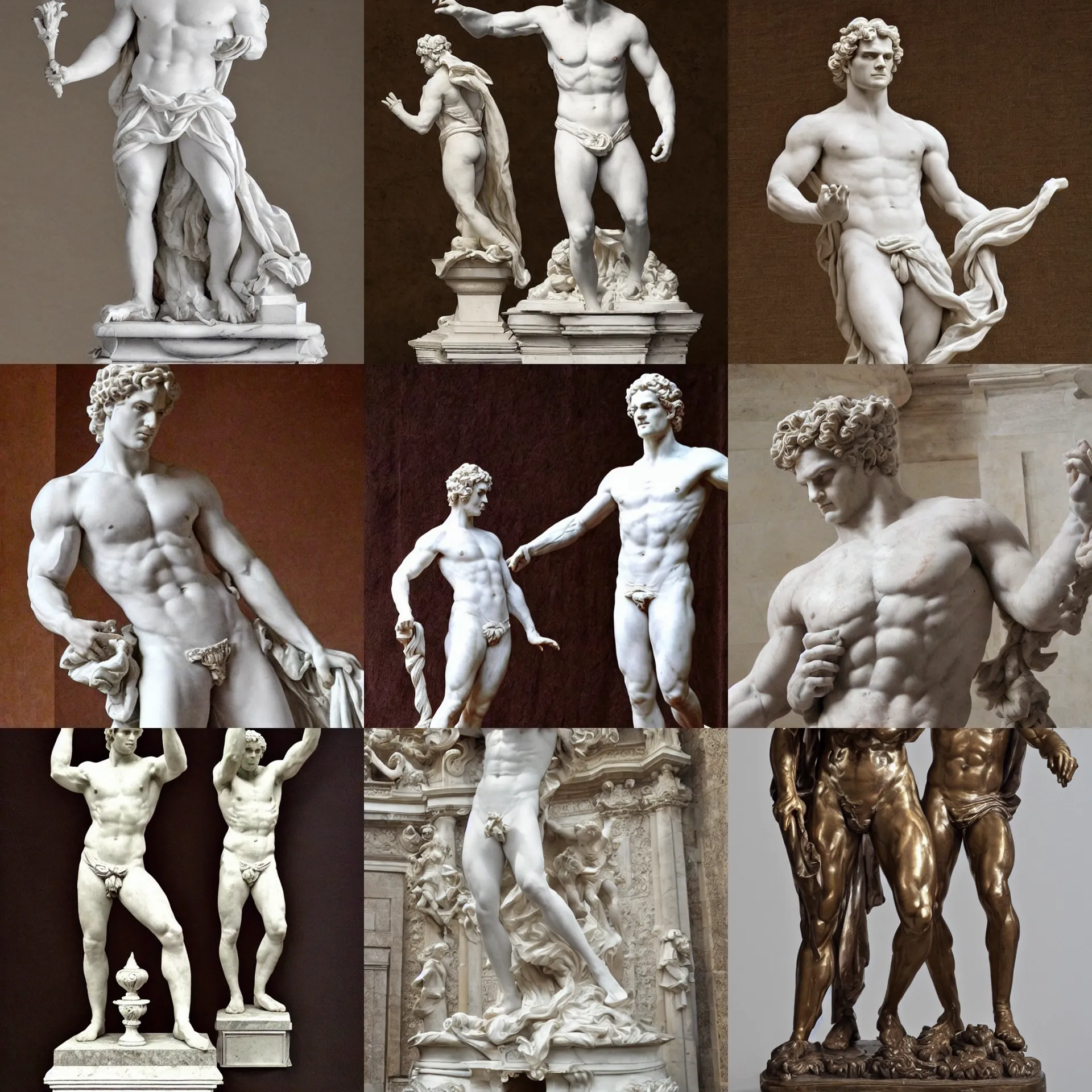 Prompt: marble statue rococo's style of henry cavill
