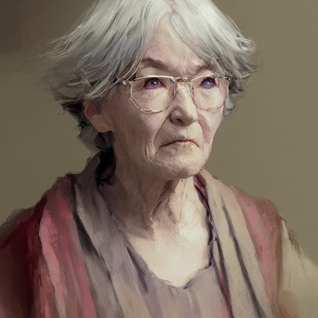 Prompt: sakura as an old woman, portrait, elegant, intricate, digital painting, artstation, concept art, smooth, sharp focus, illustration, art by konstantin korovin and daniel f. gerhartz and john howe