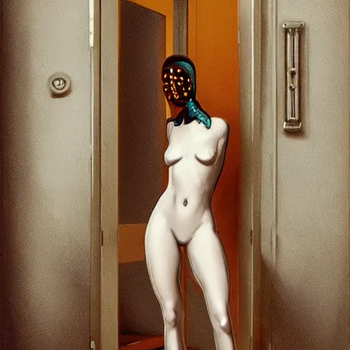 Prompt: stunning gorgeous gynoid in the doorway, photorealistic, highly detailed,