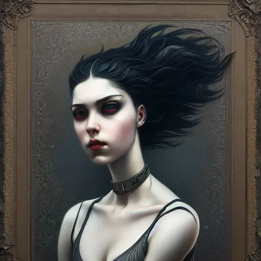 Image similar to a selfie of an emo girl in a tank top, intricate, elegant, highly detailed, smooth, sharp focus, award - winning, masterpiece, in the style of tom bagshaw, cedric peyravernay, peter mohrbacher