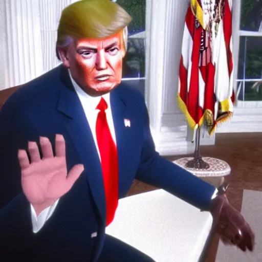 Image similar to Donald Trump in White House, ps1, video game, gameplay, retro,