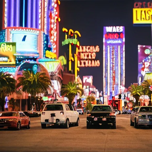 Prompt: a cinematic fill still from a 2015 horror movie aliens inhabit the city of Las Vegas, Las Vegas strip, directed by Wes Craven, shallow depth of focus