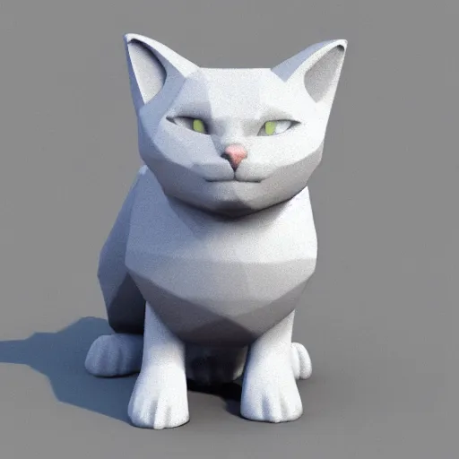 Image similar to low polygon model of a gray cat octane render