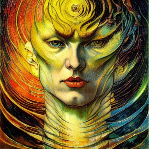 Image similar to Divine Chaos Engine by Karol Bak, Jean Delville, and Vincent Van Gogh, feminine, in the style of William Blake and Van Gogh